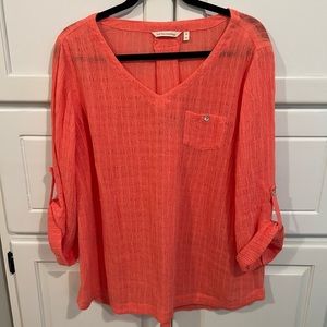 Soft Surroundings Linen Blend Gauzy Top M Orange